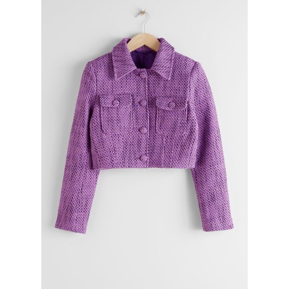 & Other Stories Cropped Purple Tweed Blazer Size 2‎ Preppy